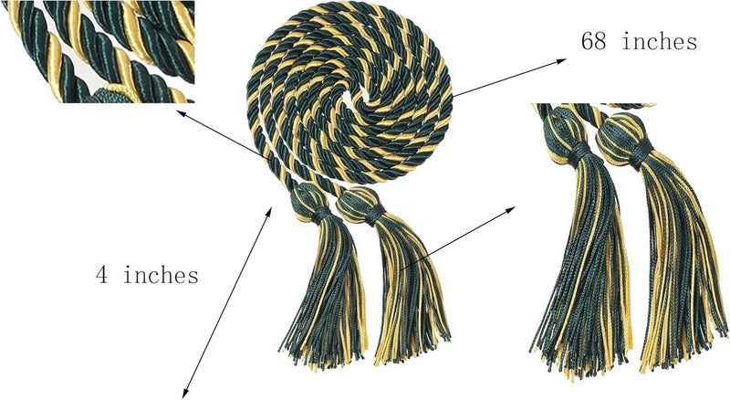 Erligo 2Pcs Graduation Multi Color Braided Honor Cords with Tassel for High School Bachelor Master Doctor 68" Long (Forest Green Gold) - Image 3